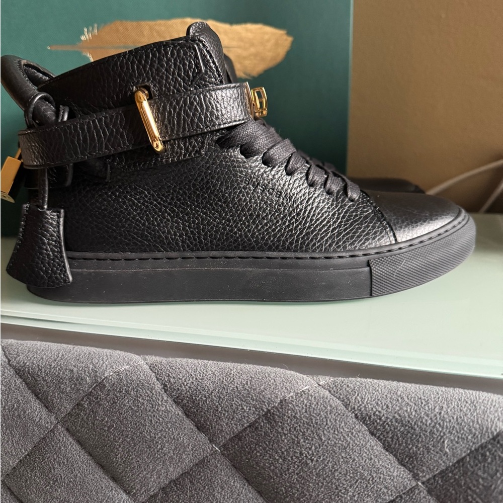 BUSCEMI Leather Black High-Top Sneakers with Gold Accents